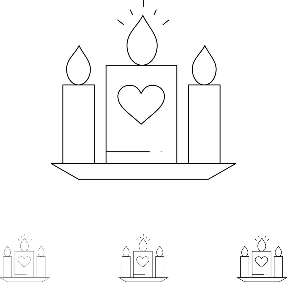 kaars liefde hart bruiloft stoutmoedig en dun zwart lijn icoon reeks vector