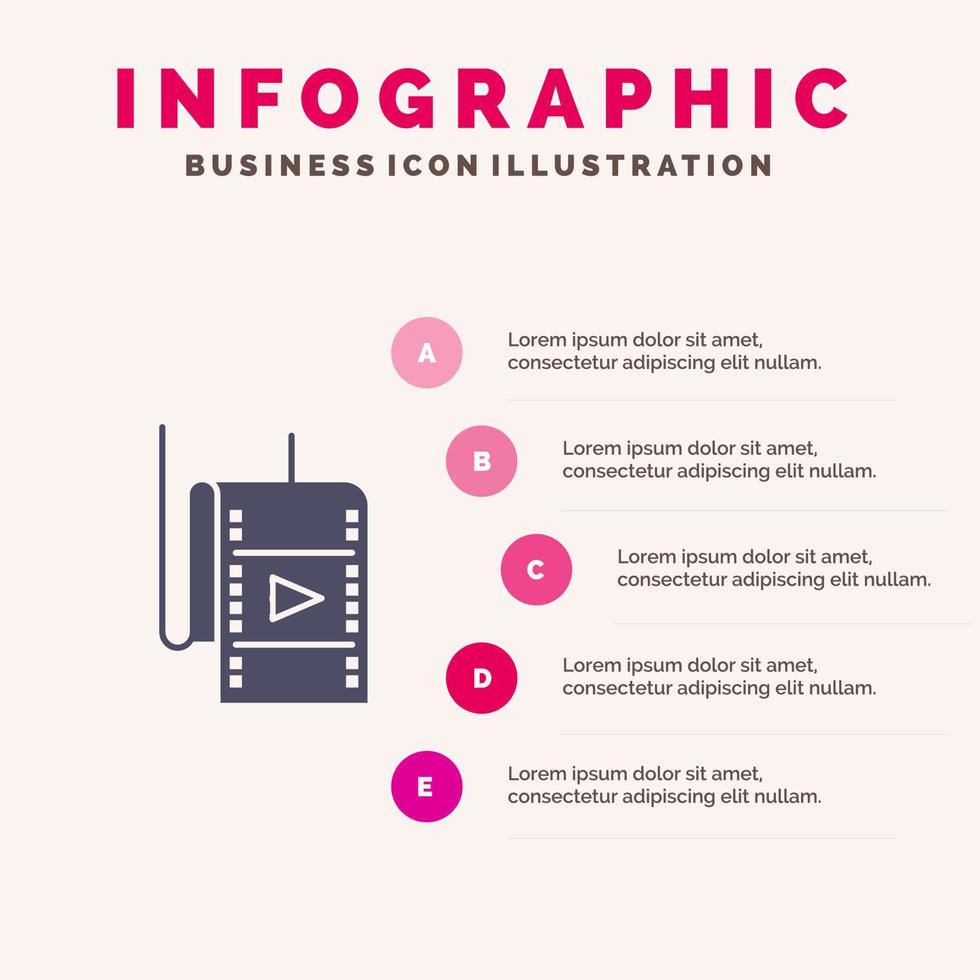 film film studio theater solide icoon infographics 5 stappen presentatie achtergrond vector