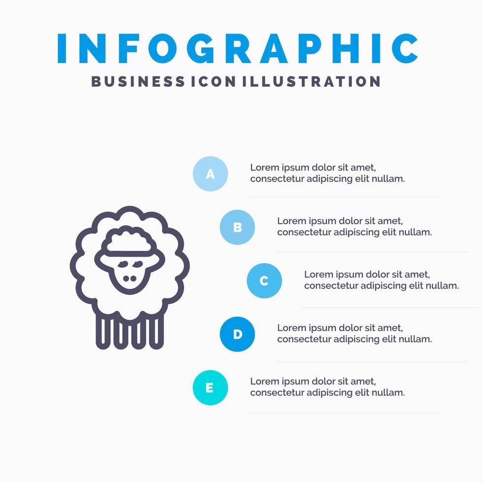 schapenvlees RAM schapen voorjaar lijn icoon met 5 stappen presentatie infographics achtergrond vector