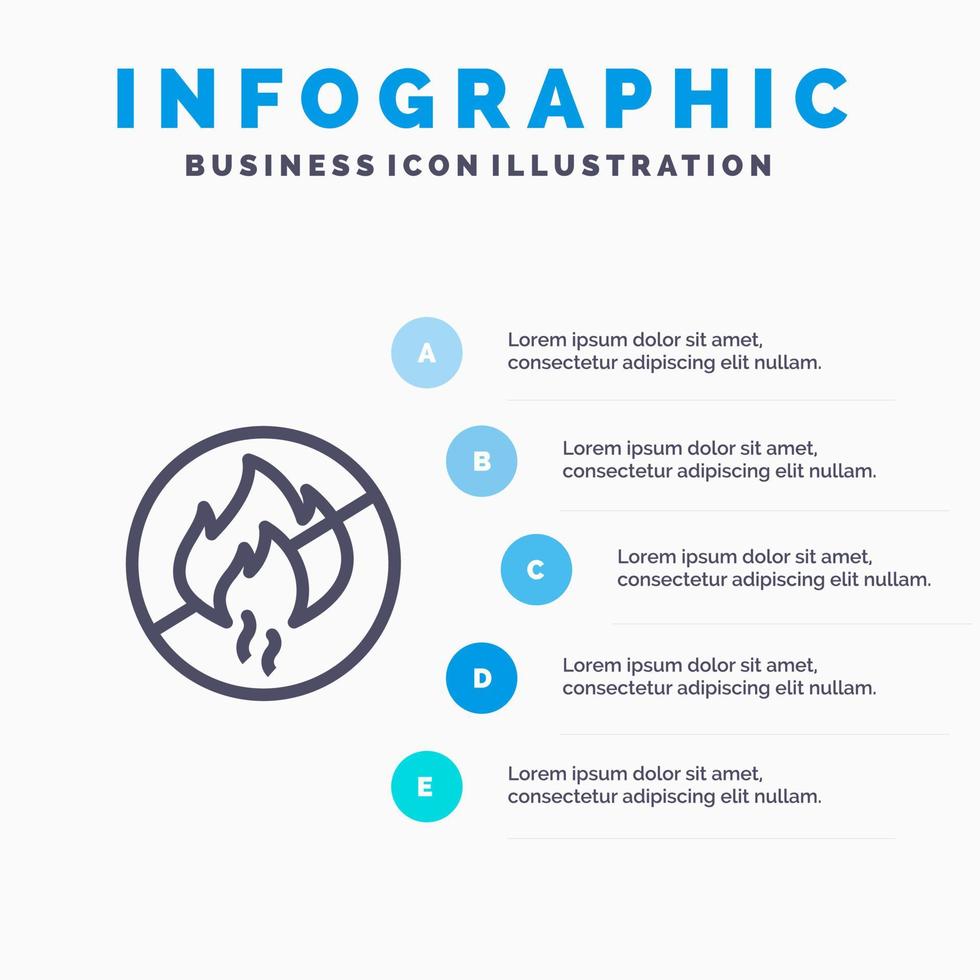 Nee brand Nee brand bouw lijn icoon met 5 stappen presentatie infographics achtergrond vector