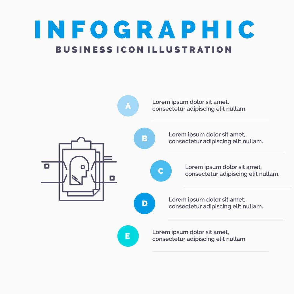verslag doen van kaart het dossier gebruiker ID kaart lijn icoon met 5 stappen presentatie infographics achtergrond vector