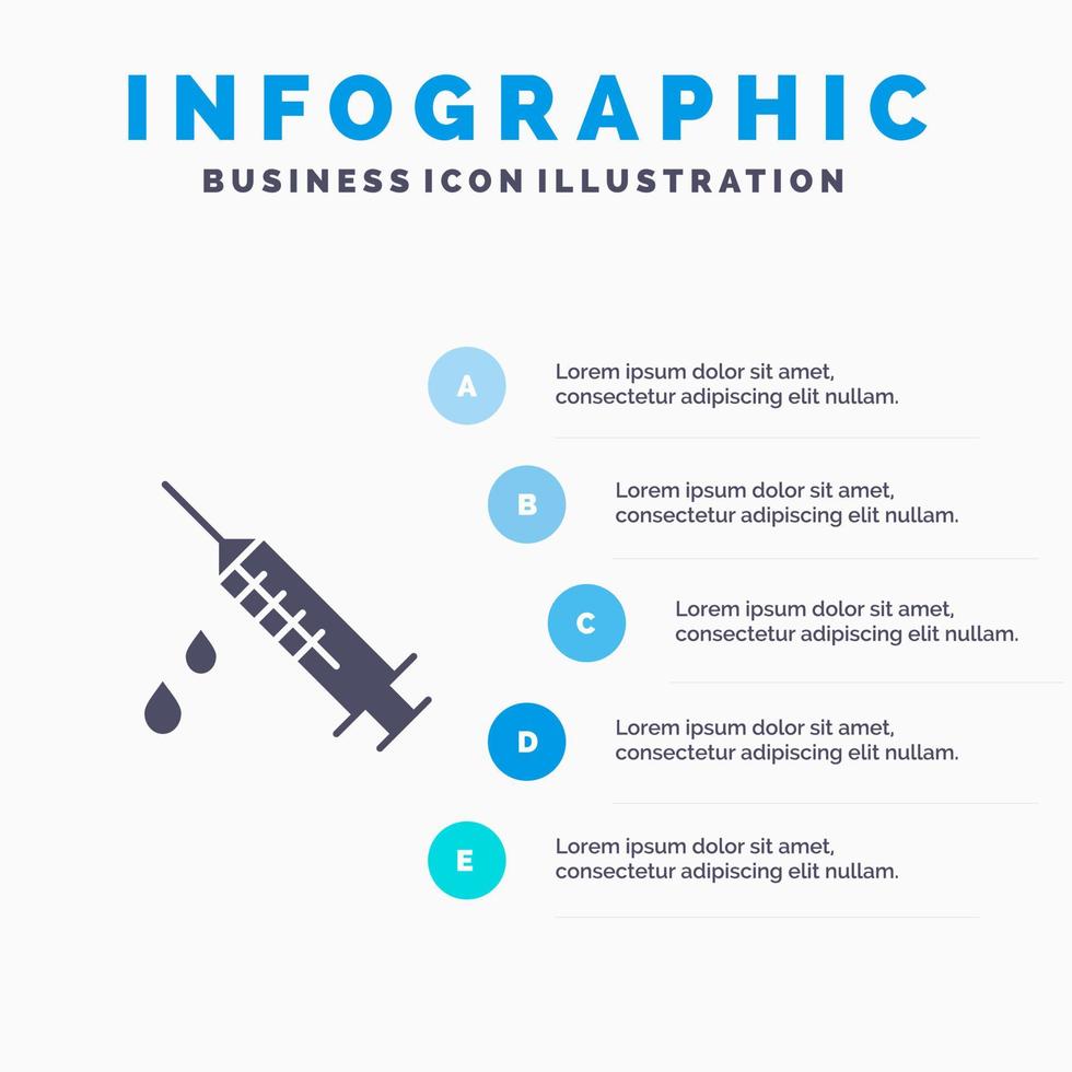 dope injectie medisch drug solide icoon infographics 5 stappen presentatie achtergrond vector