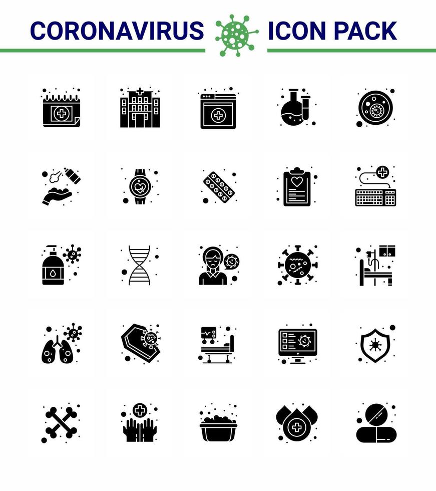 coronavirus voorzorgsmaatregel tips icoon voor gezondheidszorg richtlijnen presentatie 25 solide glyph icoon pak zo net zo alcohol covid online bacterie laboratorium virale coronavirus 2019november ziekte vector ontwerp e