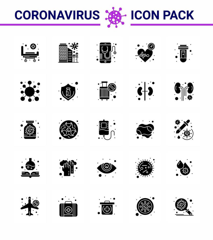 25 solide glyph coronavirus covid19 icoon pak zo net zo pulse ritme veiligheid online medisch virale coronavirus 2019november ziekte vector ontwerp elementen