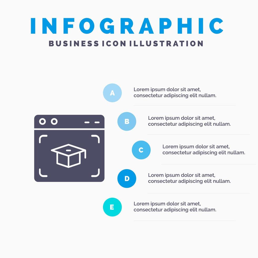 web pet onderwijs diploma uitreiking solide icoon infographics 5 stappen presentatie achtergrond vector