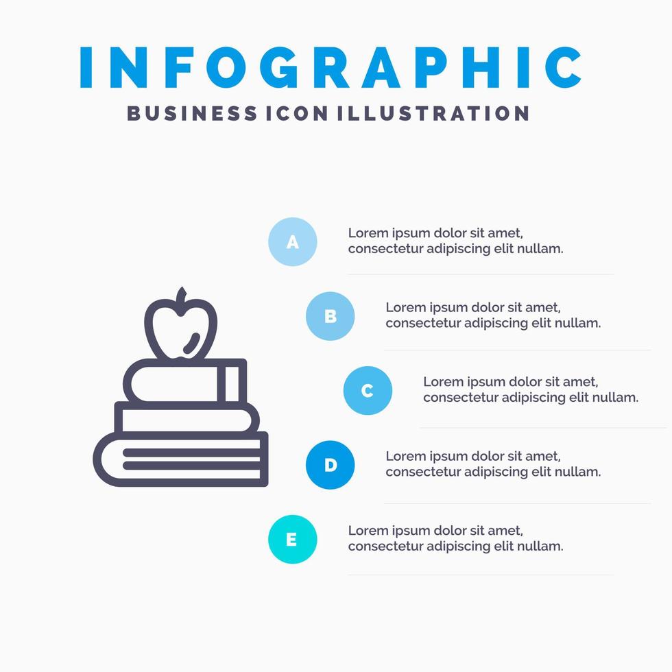 appel boeken onderwijs wetenschap lijn icoon met 5 stappen presentatie infographics achtergrond vector