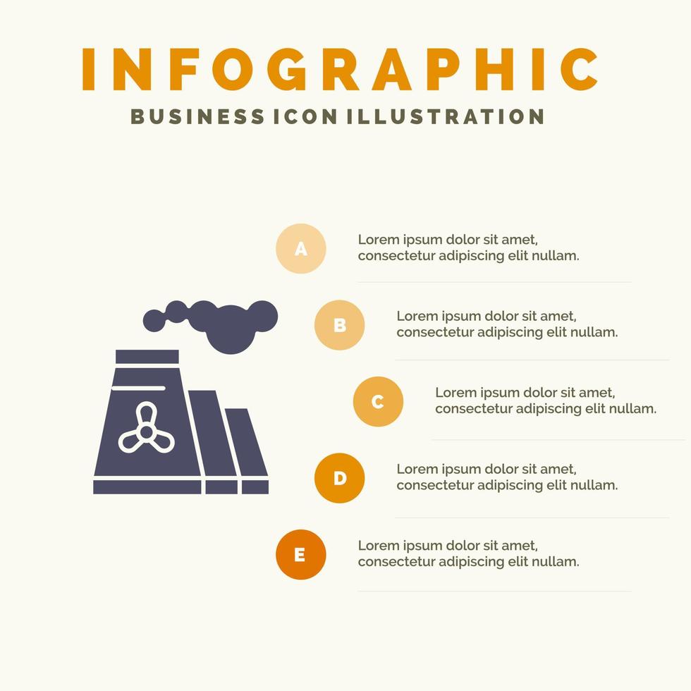 fabriek verontreiniging productie rook solide icoon infographics 5 stappen presentatie achtergrond vector
