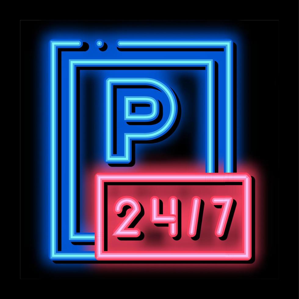 24 uur parkeren neon gloed icoon illustratie vector