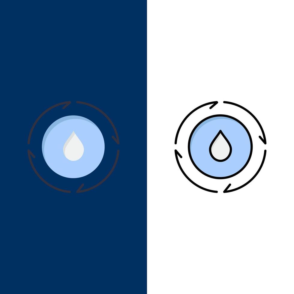 energie water macht natuur pictogrammen vlak en lijn gevulde icoon reeks vector blauw achtergrond