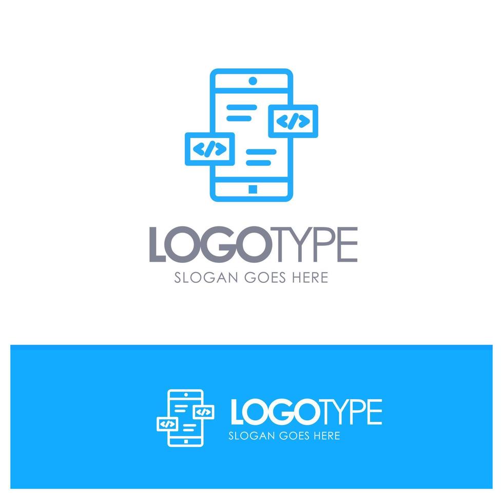 app ontwikkeling pijlen div mobiel blauw schets logo plaats voor slogan vector