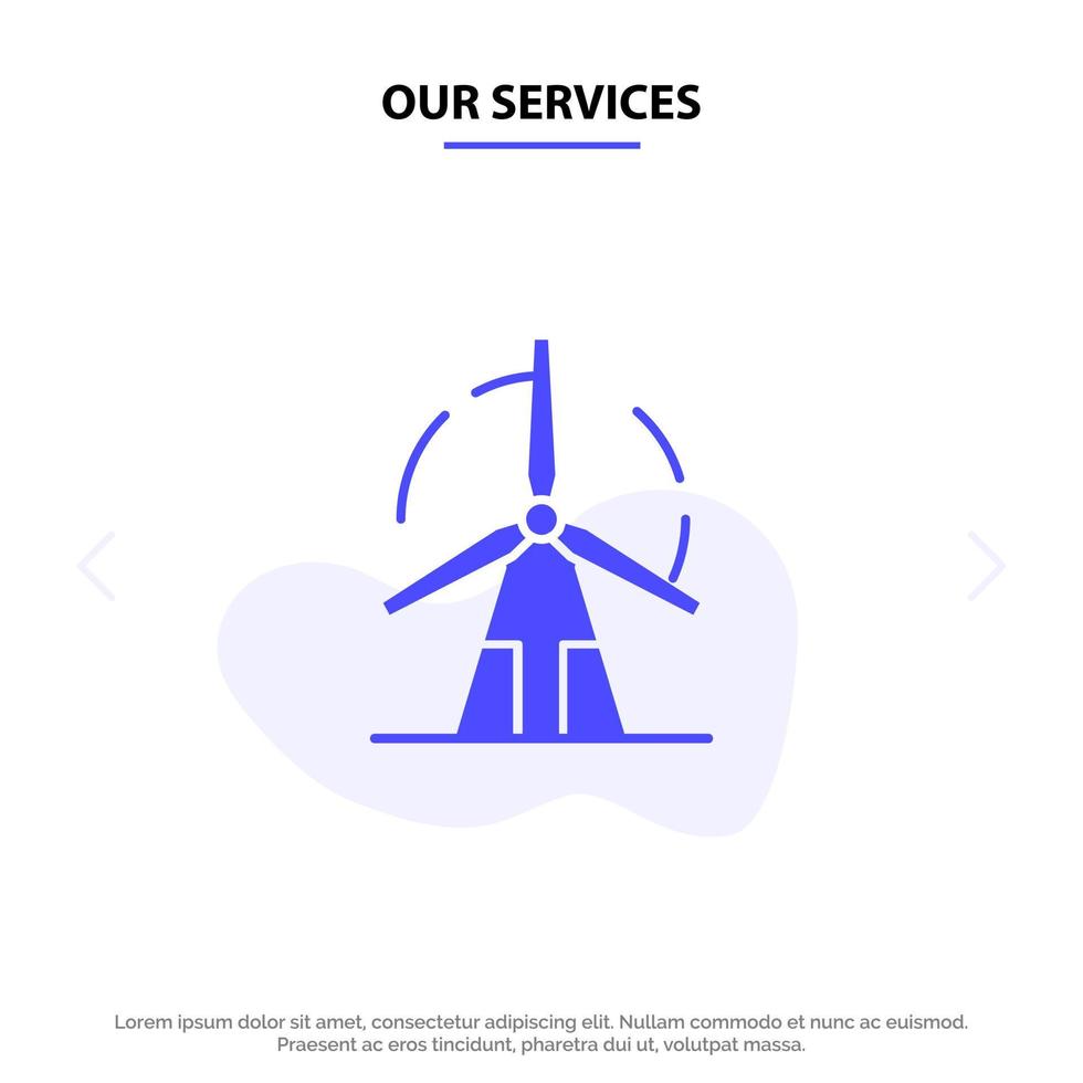 onze Diensten schoon energie groen macht windmolen solide glyph icoon web kaart sjabloon vector