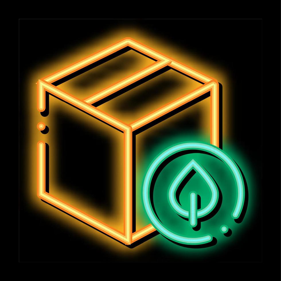 Gesloten karton doos met fabriek blad neon gloed icoon illustratie vector