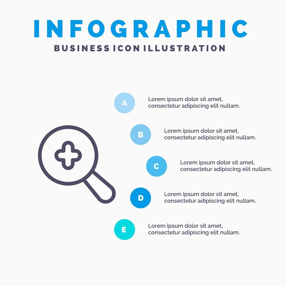 uitgebreid zoeken plus lijn icoon met 5 stappen presentatie infographics achtergrond vector