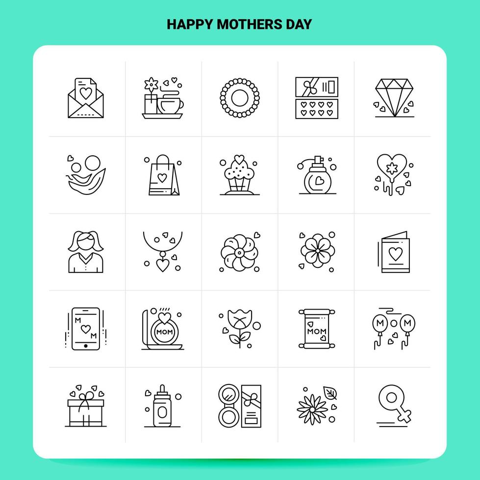 schets 25 gelukkig moeders dag icoon reeks vector lijn stijl ontwerp zwart pictogrammen reeks lineair pictogram pak web en mobiel bedrijf ideeën ontwerp vector illustratie