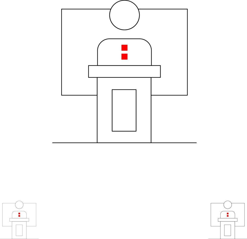 toespraak bedrijf conferentie evenement presentatie kamer spreker stoutmoedig en dun zwart lijn icoon reeks vector