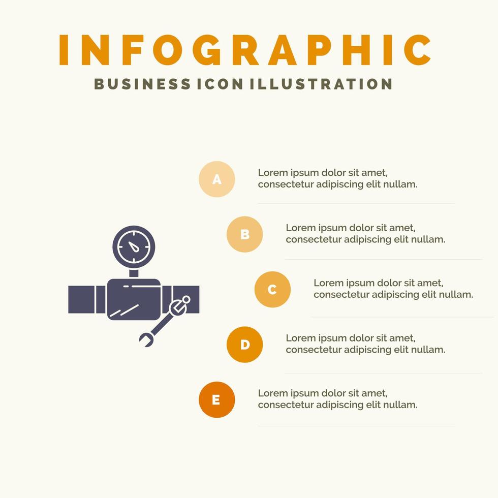 pijp gebouw bouw reparatie meter solide icoon infographics 5 stappen presentatie achtergrond vector