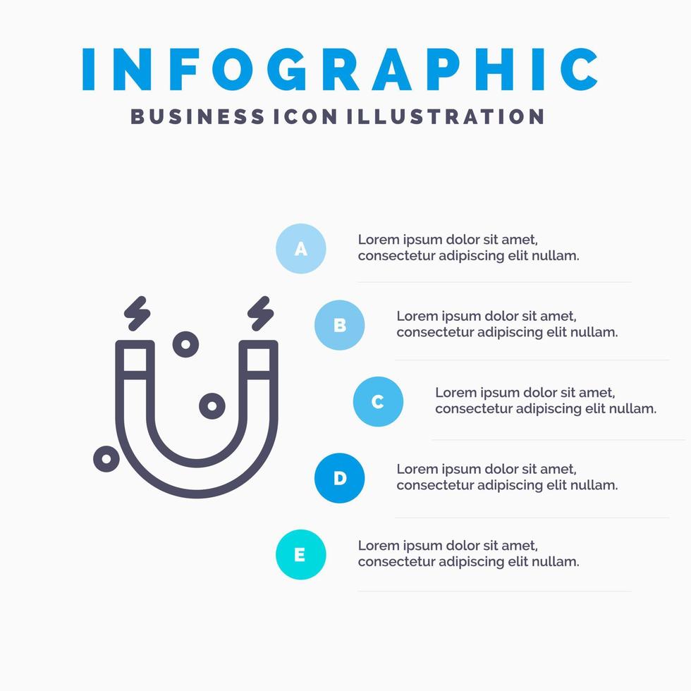 onderwijs magneet wetenschap lijn icoon met 5 stappen presentatie infographics achtergrond vector