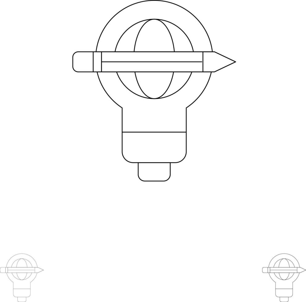 succes pen wereldbol lamp licht stoutmoedig en dun zwart lijn icoon reeks vector