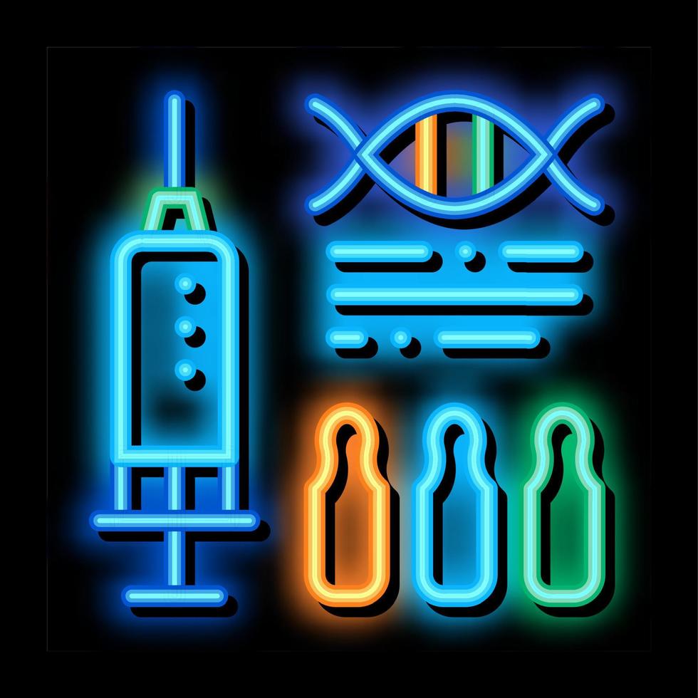 injectiespuit met ampullen biohacking neon gloed icoon illustratie vector