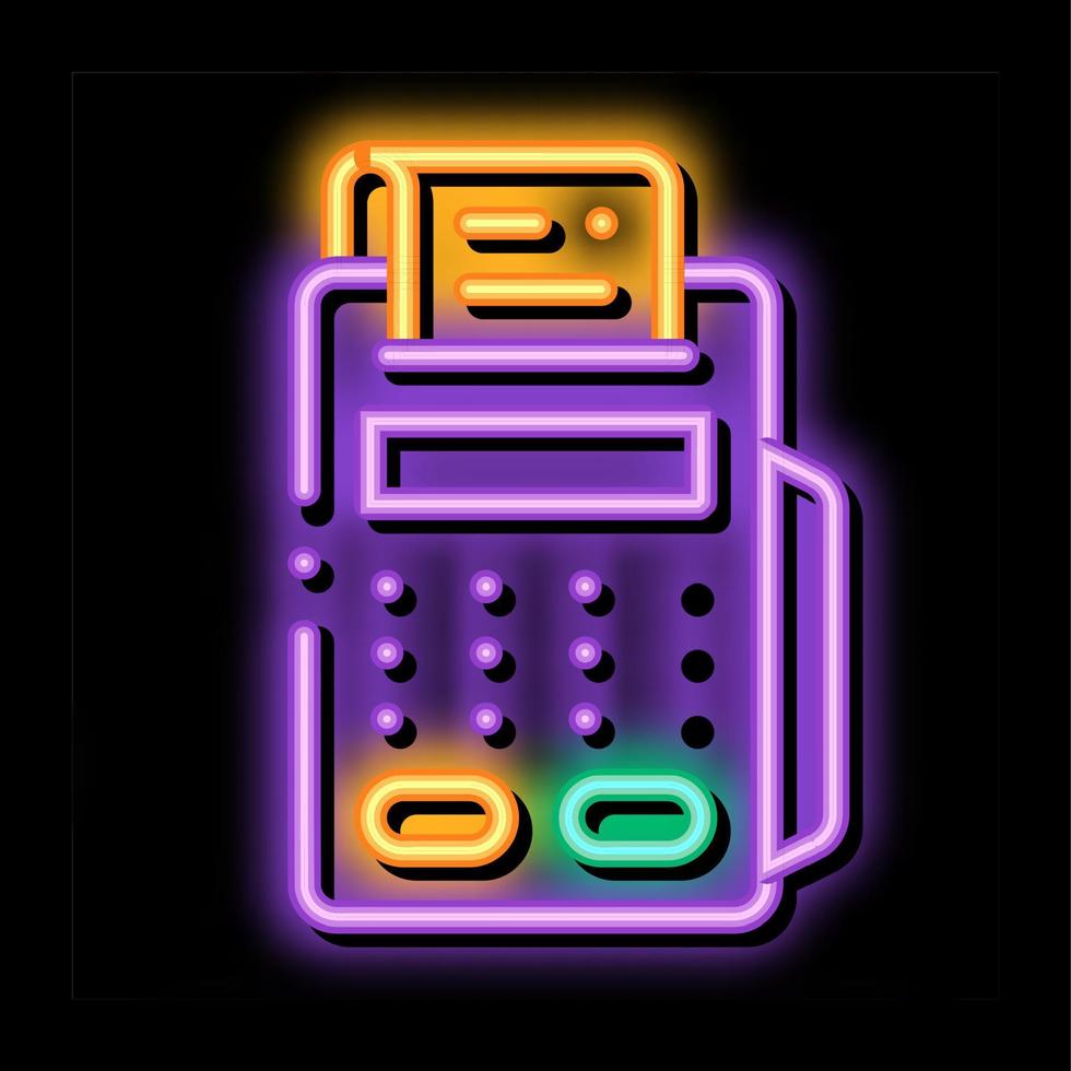 contant geld machine rekenmachine en controleren neon gloed icoon illustratie vector