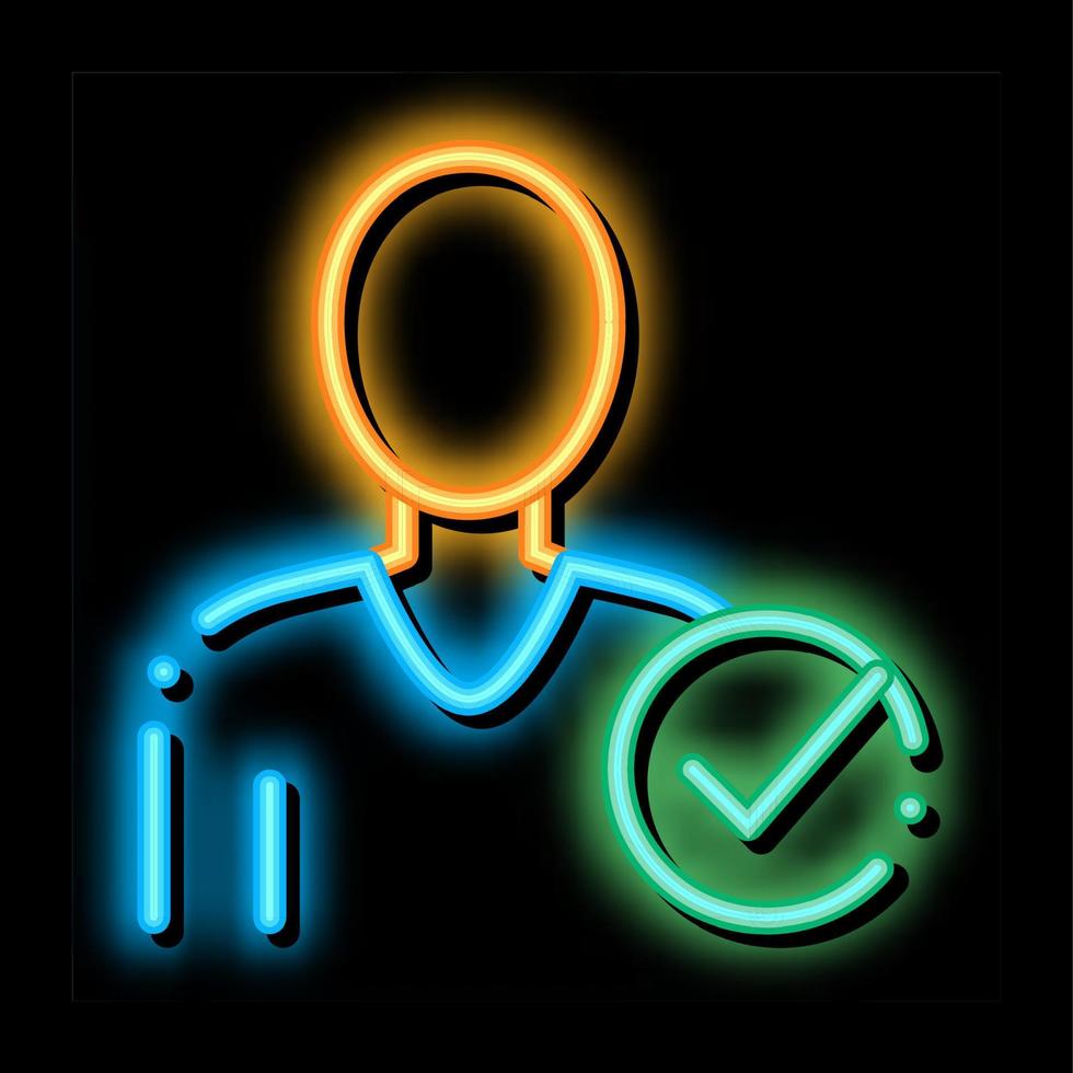 karakter silhouet Mens goedgekeurd Mark neon gloed icoon illustratie vector