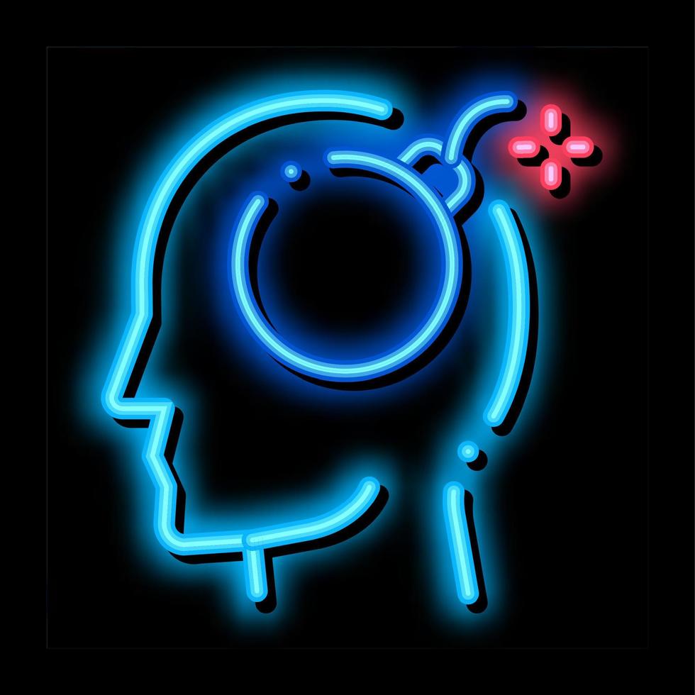 bom dynamiet Mens silhouet hoofdpijn neon gloed icoon illustratie vector
