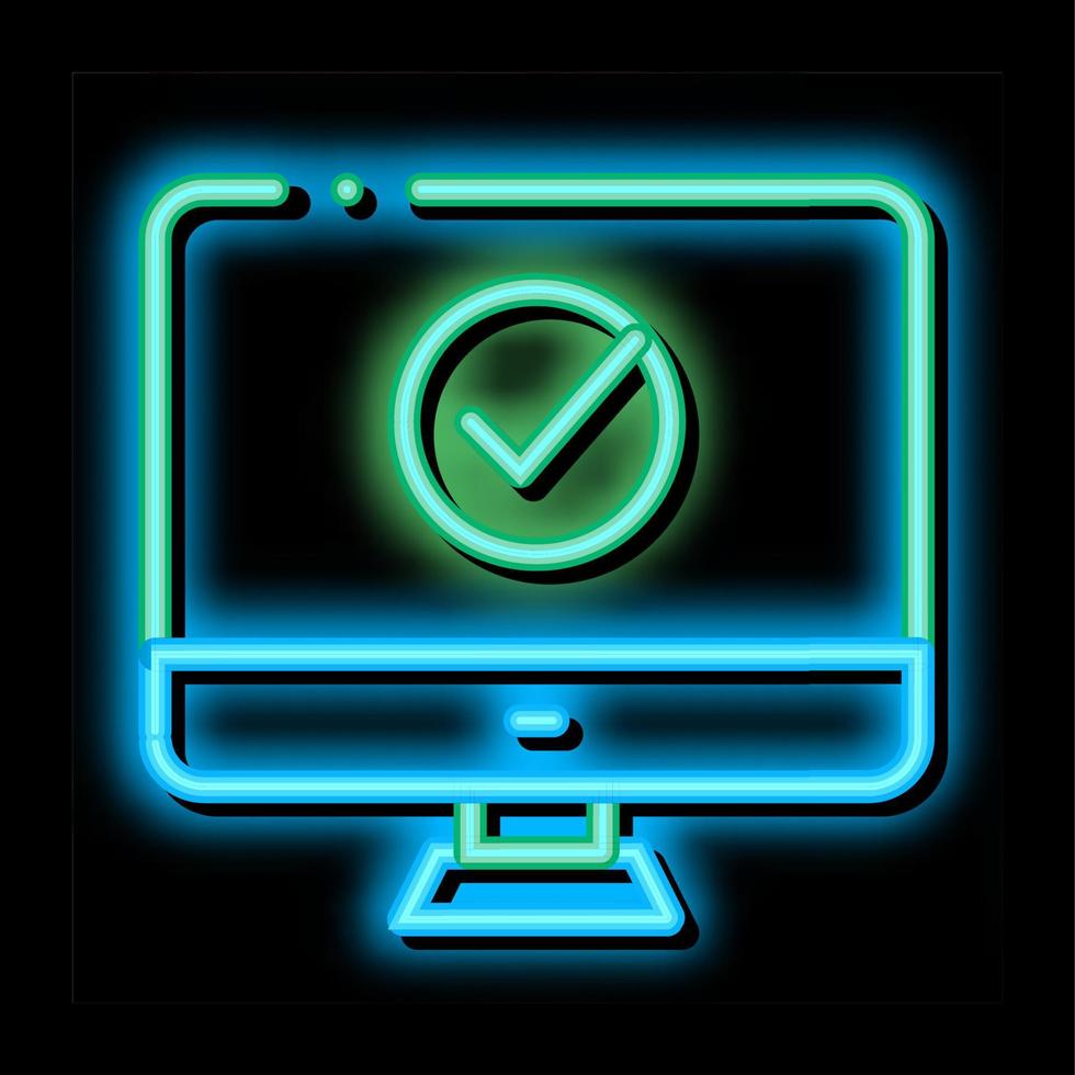 computer toezicht houden op en goedgekeurd Mark neon gloed icoon illustratie vector