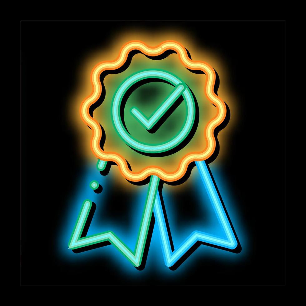 medaille bestellen met lint goedgekeurd Mark neon gloed icoon illustratie vector