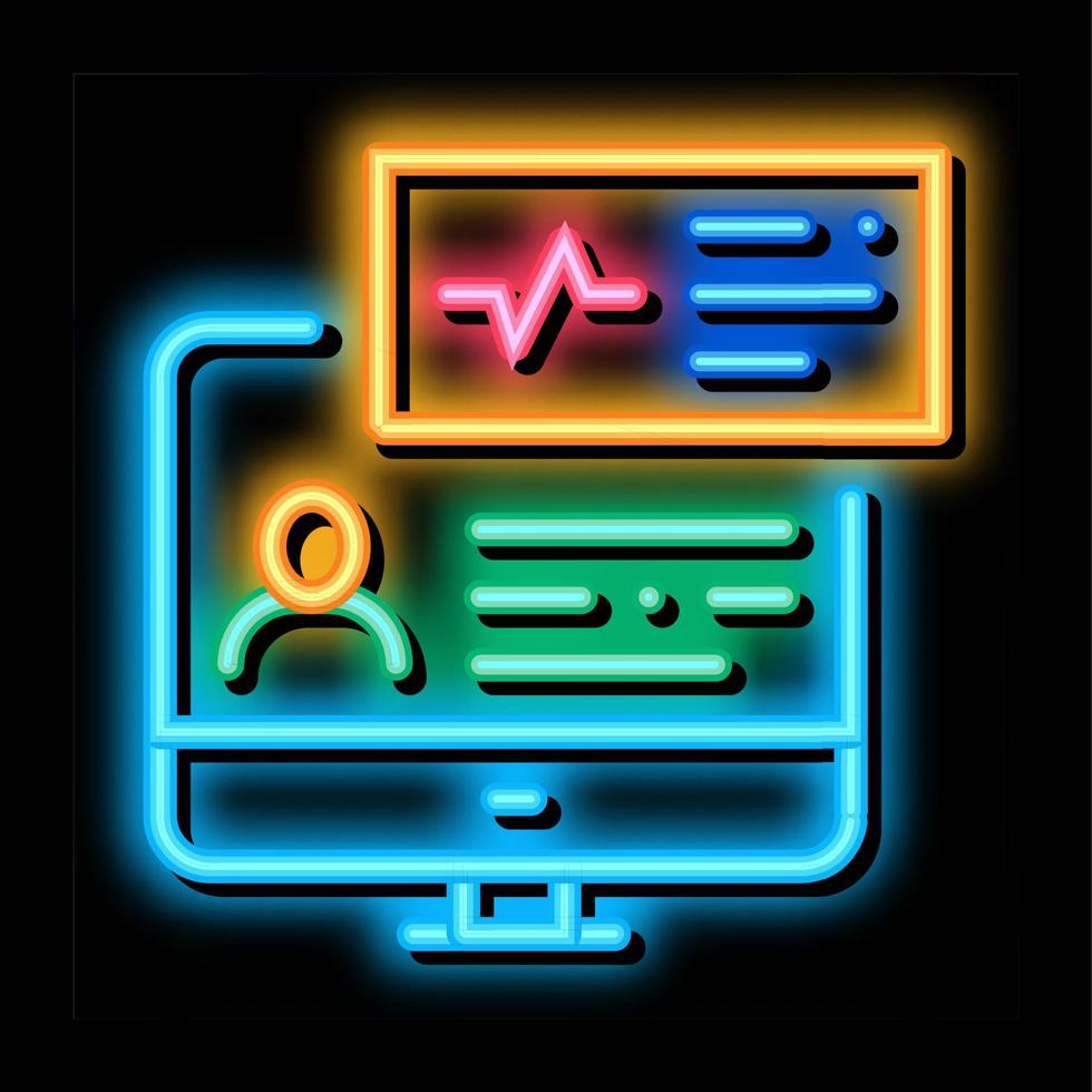 cardio analyse internet diagnose neon gloed icoon illustratie vector