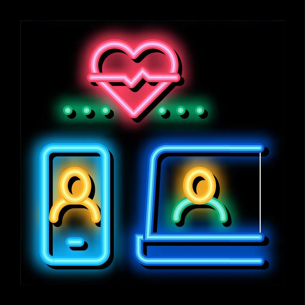 online communicatie apparaten laptop en smartphone neon gloed icoon illustratie vector
