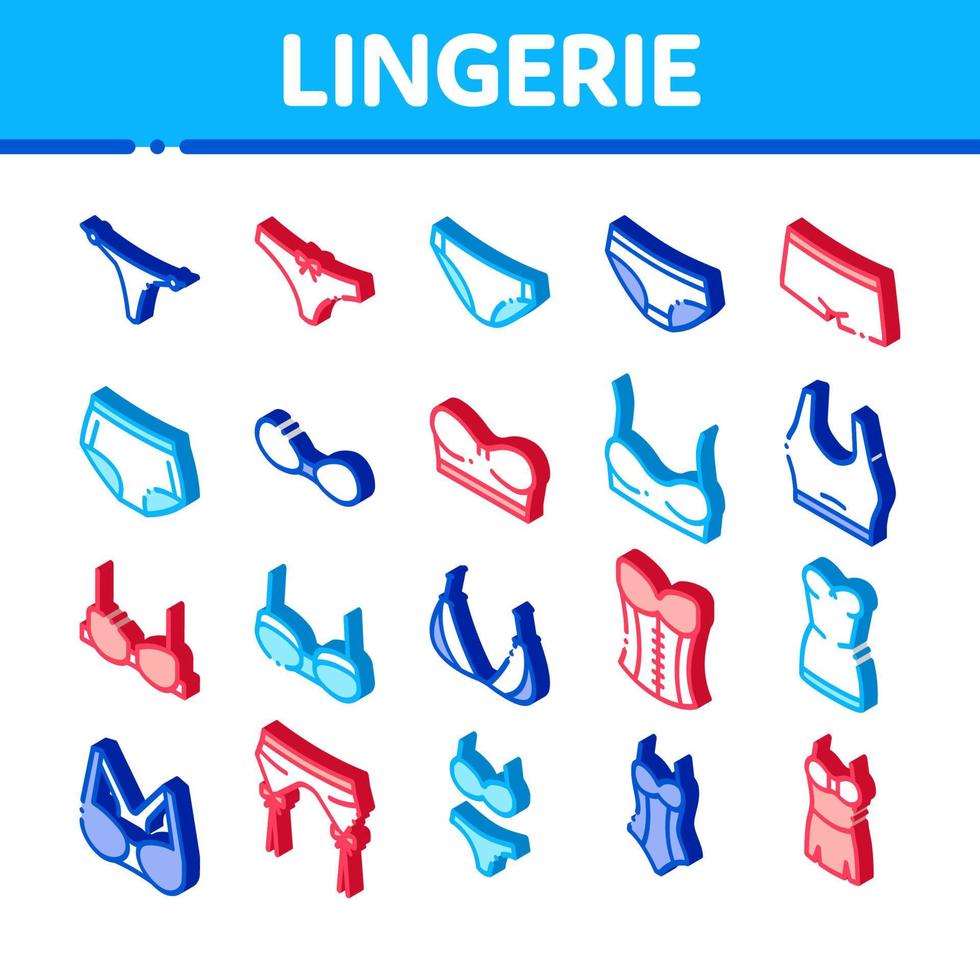 lingerie bras slipje isometrische pictogrammen reeks vector