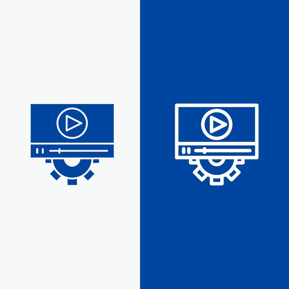 video Speel instelling ontwerp lijn en glyph solide icoon blauw banier lijn en glyph solide icoon blauw banier vector