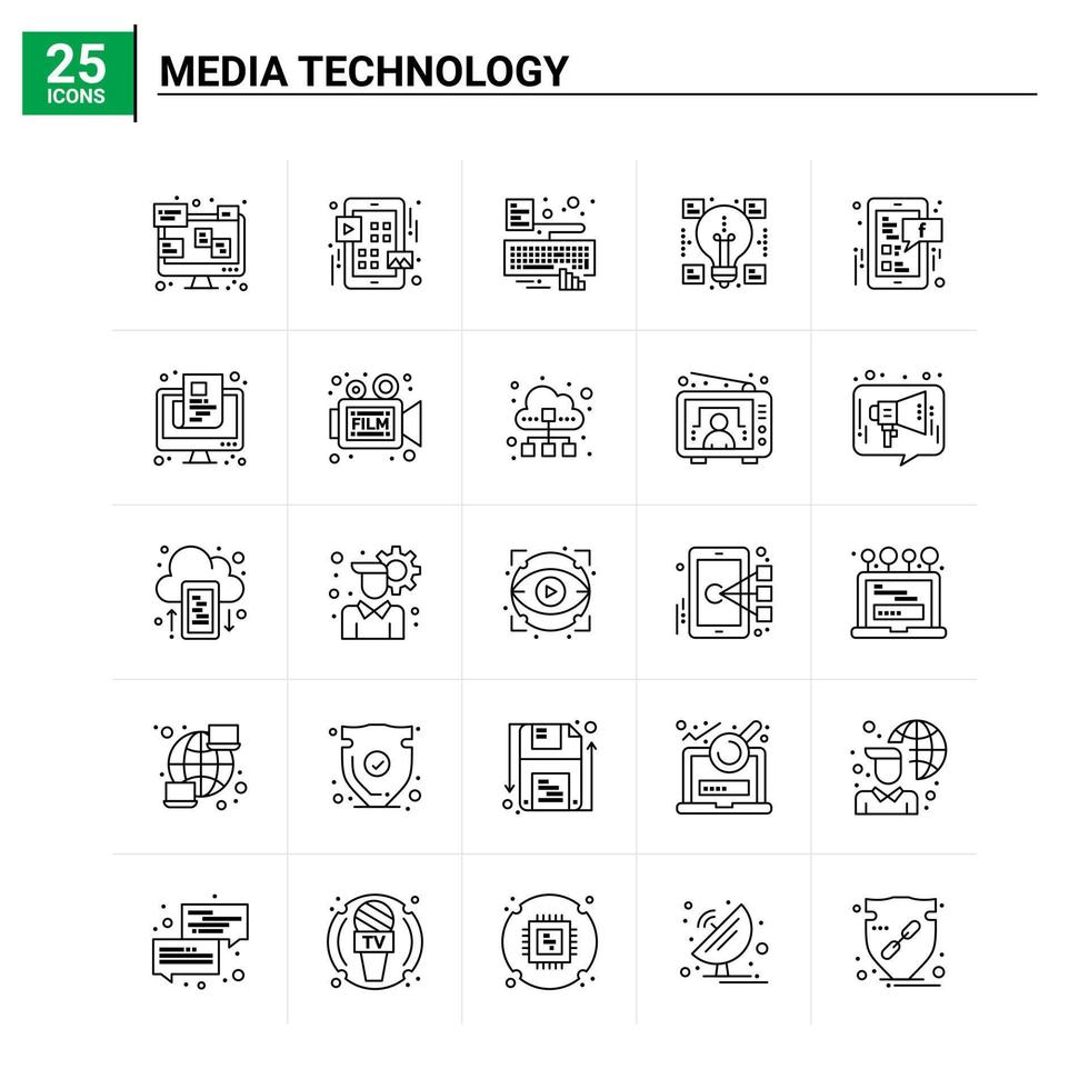 25 media technologie icoon reeks vector achtergrond