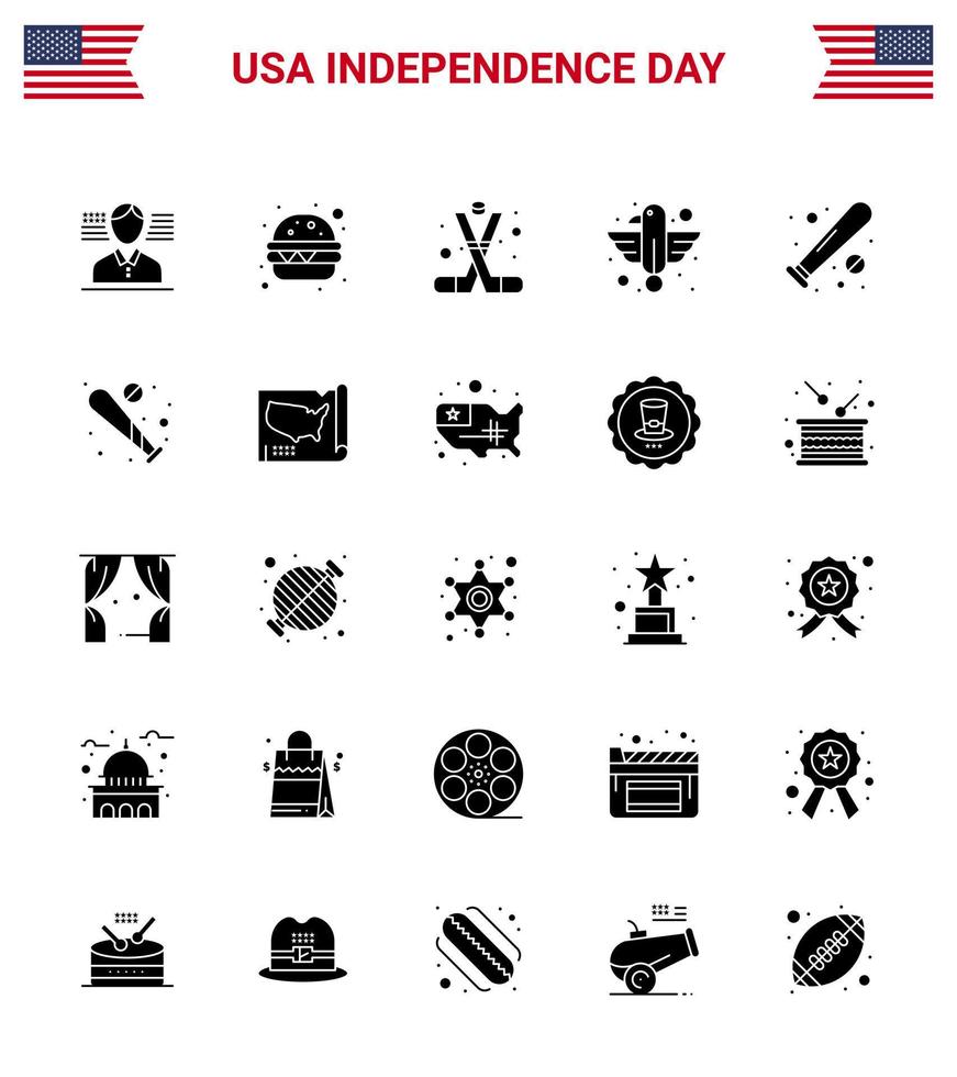 pak van 25 creatief Verenigde Staten van Amerika onafhankelijkheid dag verwant solide glyph van basketbal staat sport- adelaar dier bewerkbare Verenigde Staten van Amerika dag vector ontwerp elementen