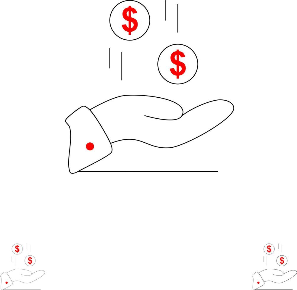 hand- dollar geld valuta liefdadigheid stoutmoedig en dun zwart lijn icoon reeks vector