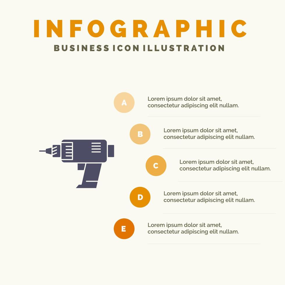 boren macht machine draadloos elektronica solide icoon infographics 5 stappen presentatie achtergrond vector