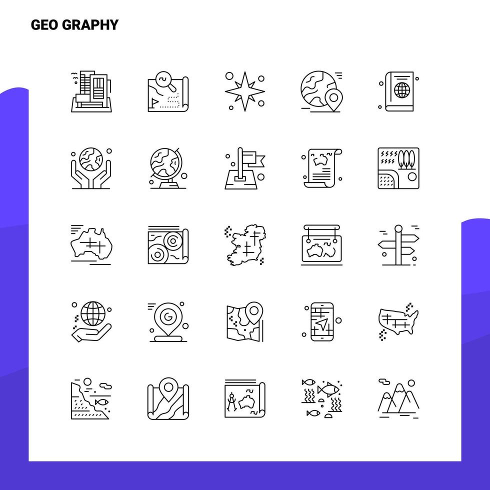 reeks van geo- grafisch lijn icoon reeks 25 pictogrammen vector minimalisme stijl ontwerp zwart pictogrammen reeks lineair pictogram pak