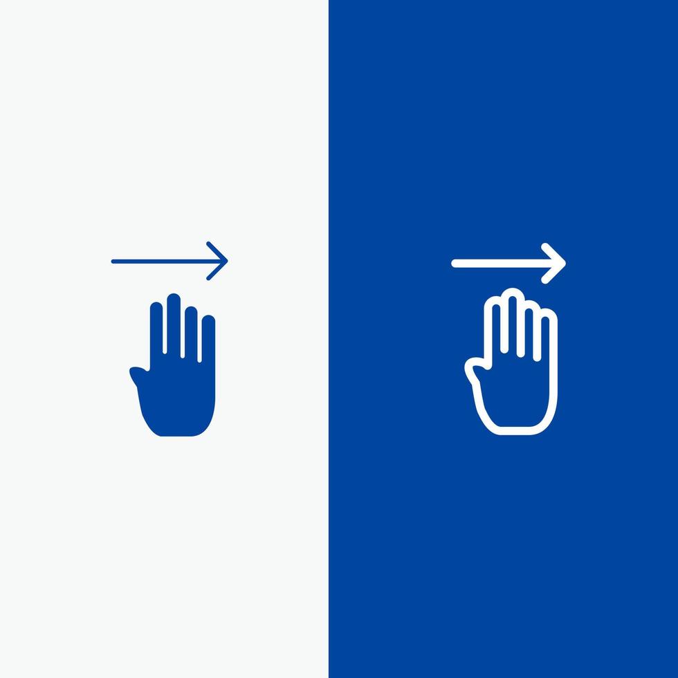 vinger vier gebaar Rechtsaf lijn en glyph solide icoon blauw banier lijn en glyph solide icoon blauw banier vector