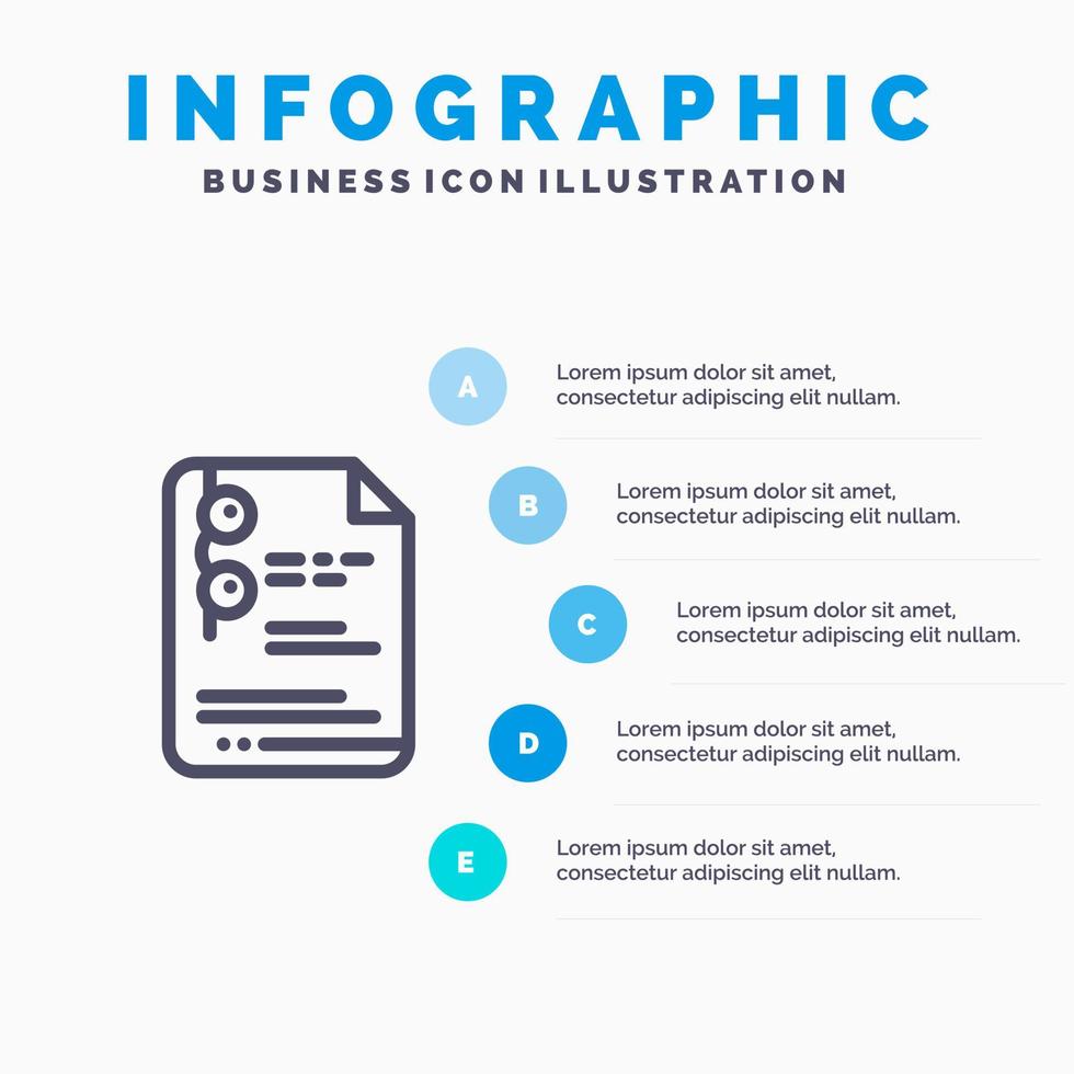 het dossier document school- onderwijs lijn icoon met 5 stappen presentatie infographics achtergrond vector