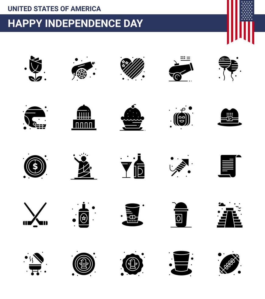 25 creatief Verenigde Staten van Amerika pictogrammen modern onafhankelijkheid tekens en 4e juli symbolen van bloons Mortier Amerikaans houwitser groot geweer bewerkbare Verenigde Staten van Amerika dag vector ontwerp elementen