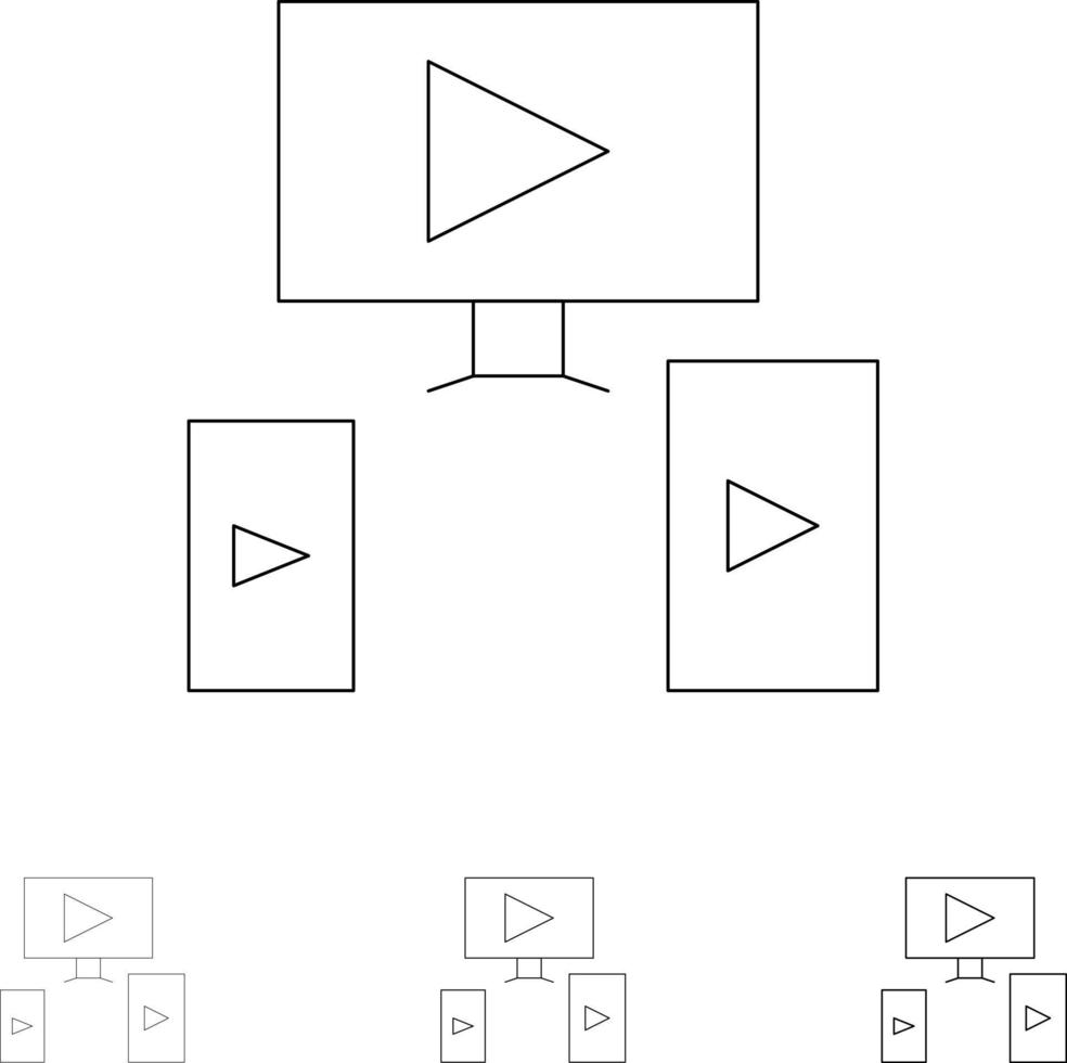 computer video ontwerp stoutmoedig en dun zwart lijn icoon reeks vector