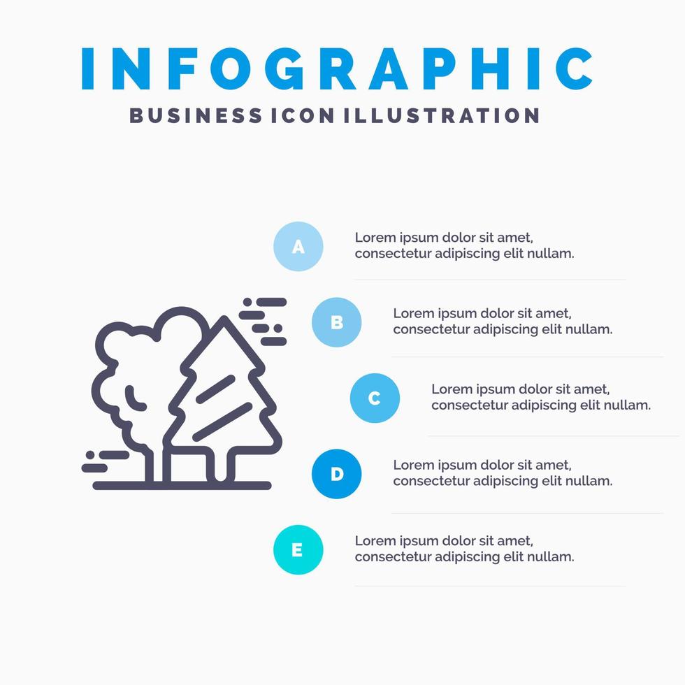 alpine arctisch Canada pijnboom bomen Scandinavië lijn icoon met 5 stappen presentatie infographics achtergrond vector