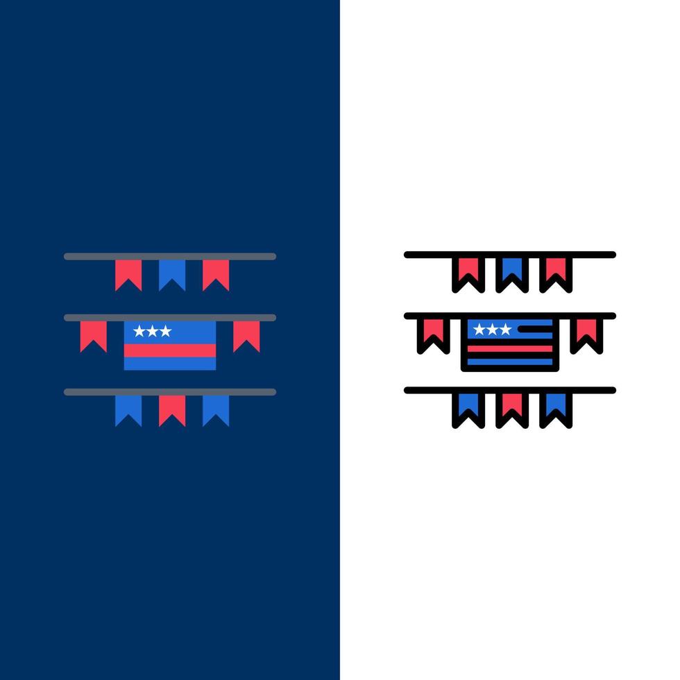 Gorzen partij decoratie Amerikaans pictogrammen vlak en lijn gevulde icoon reeks vector blauw achtergrond