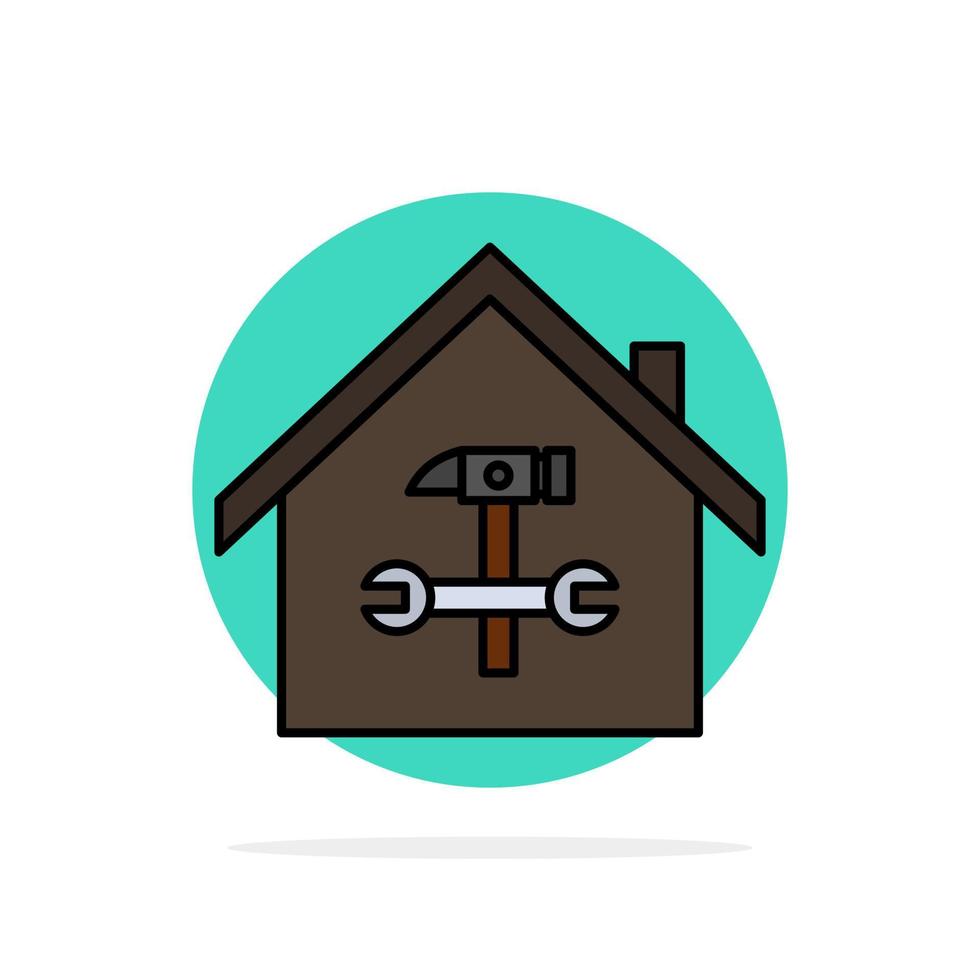 huis gebouw bouw reparatie hamer moersleutel abstract cirkel achtergrond vlak kleur icoon vector