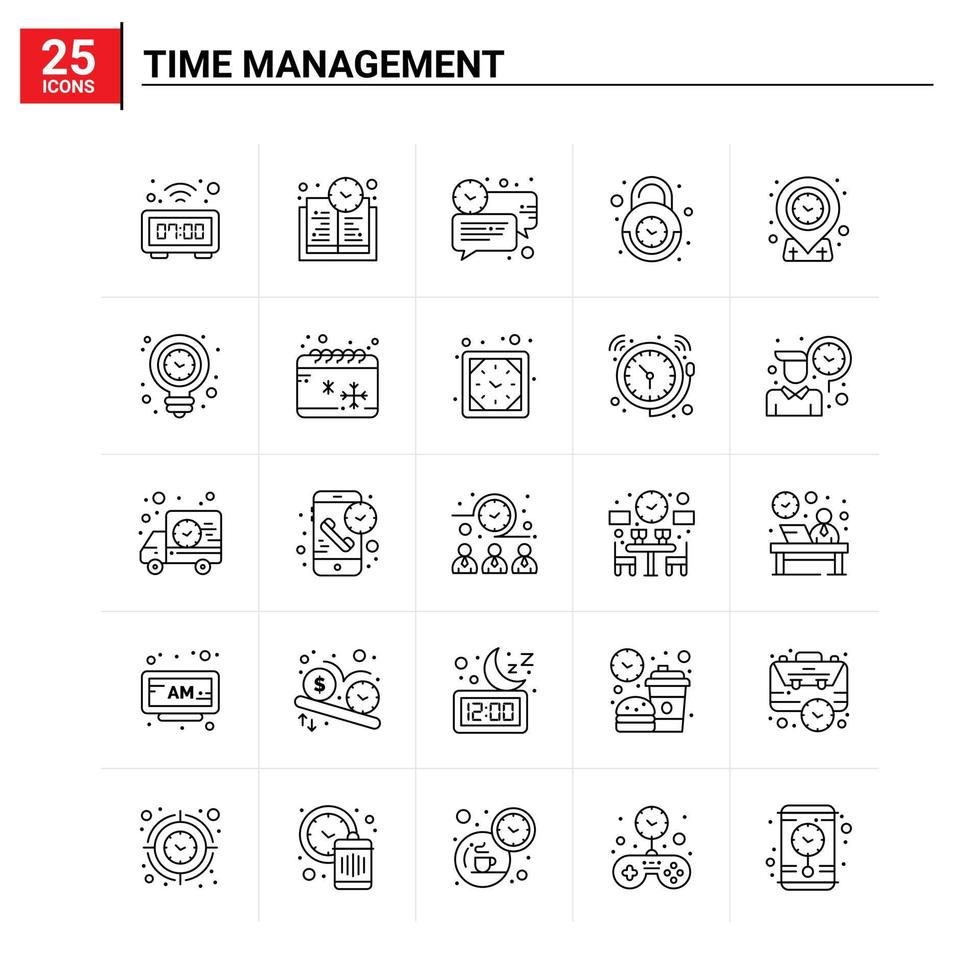 25 tijd beheer icoon reeks vector achtergrond