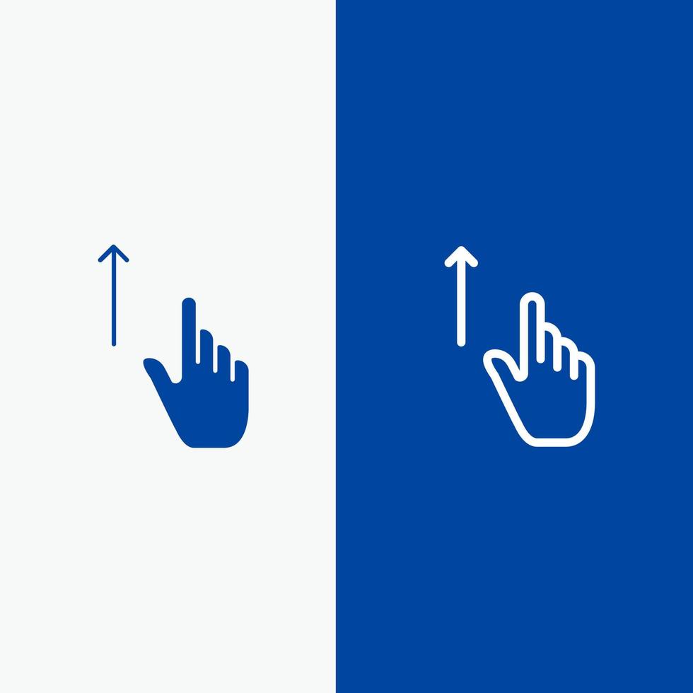 omhoog vinger gebaar gebaren hand- lijn en glyph solide icoon blauw banier lijn en glyph solide icoon blauw banier vector