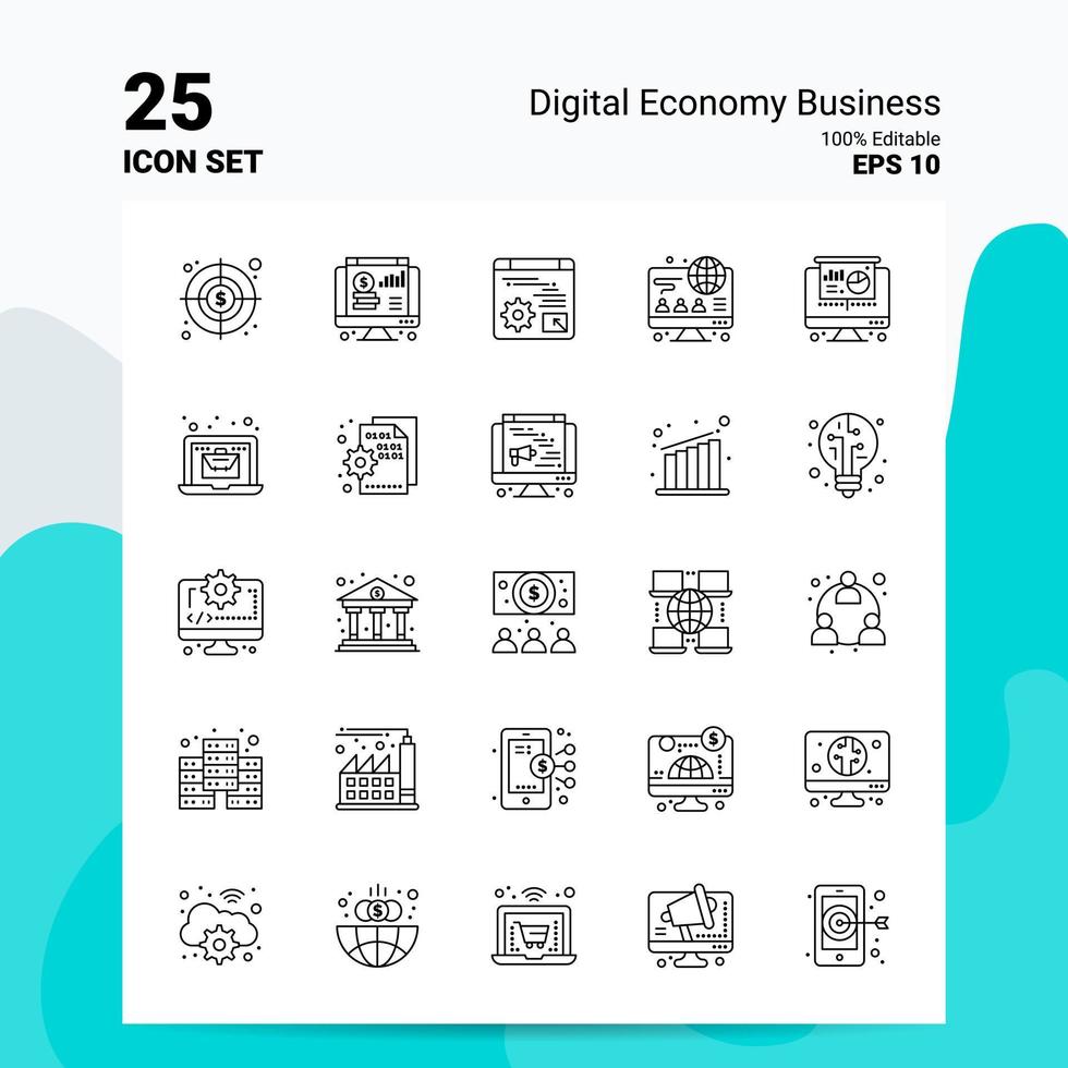 25 digitaal economie bedrijf icoon reeks 100 bewerkbare eps 10 bestanden bedrijf logo concept ideeën lijn icoon ontwerp vector