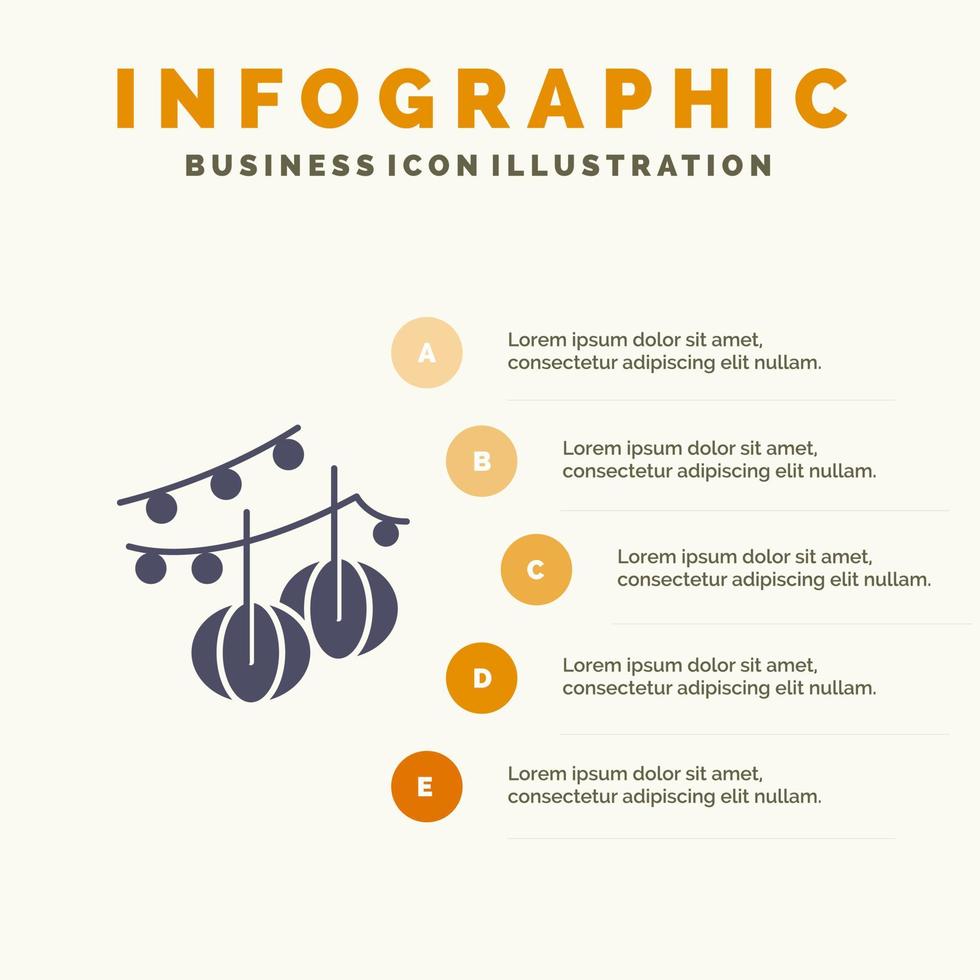 decoratie ballen hangende lantaarn solide icoon infographics 5 stappen presentatie achtergrond vector