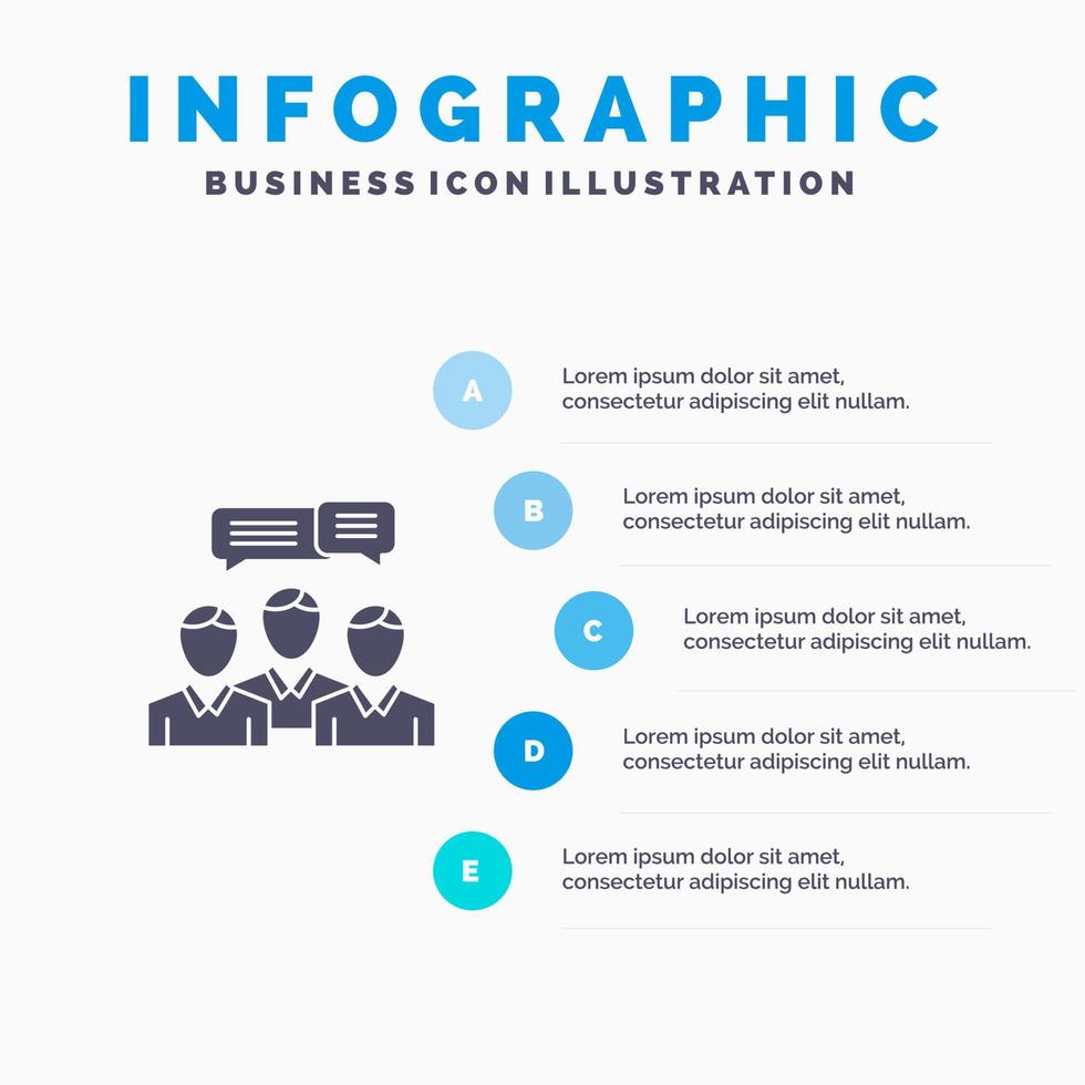 babbelen bedrijf overleg plegen dialoog vergadering online solide icoon infographics 5 stappen presentatie achtergrond vector