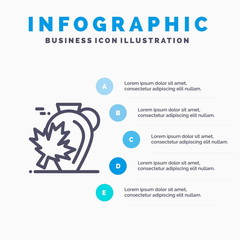 pot herfst Canada blad esdoorn- lijn icoon met 5 stappen presentatie infographics achtergrond vector